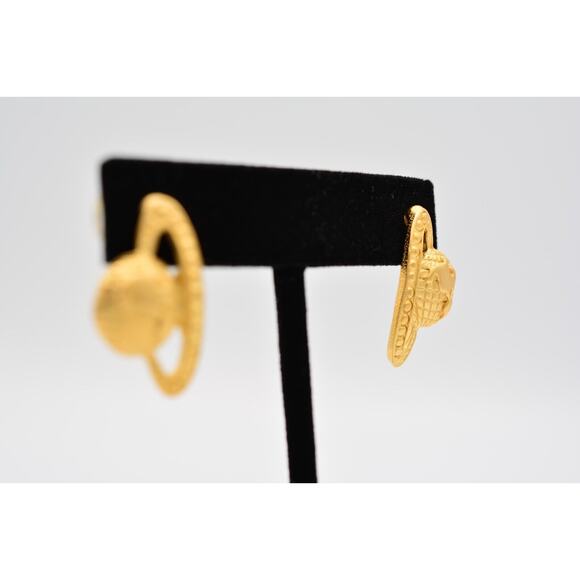 Vintage Saturn Earrings Planet Globe Earth Celestial Brushed Gold NOS 80s BinA9 - Picture 5 of 12